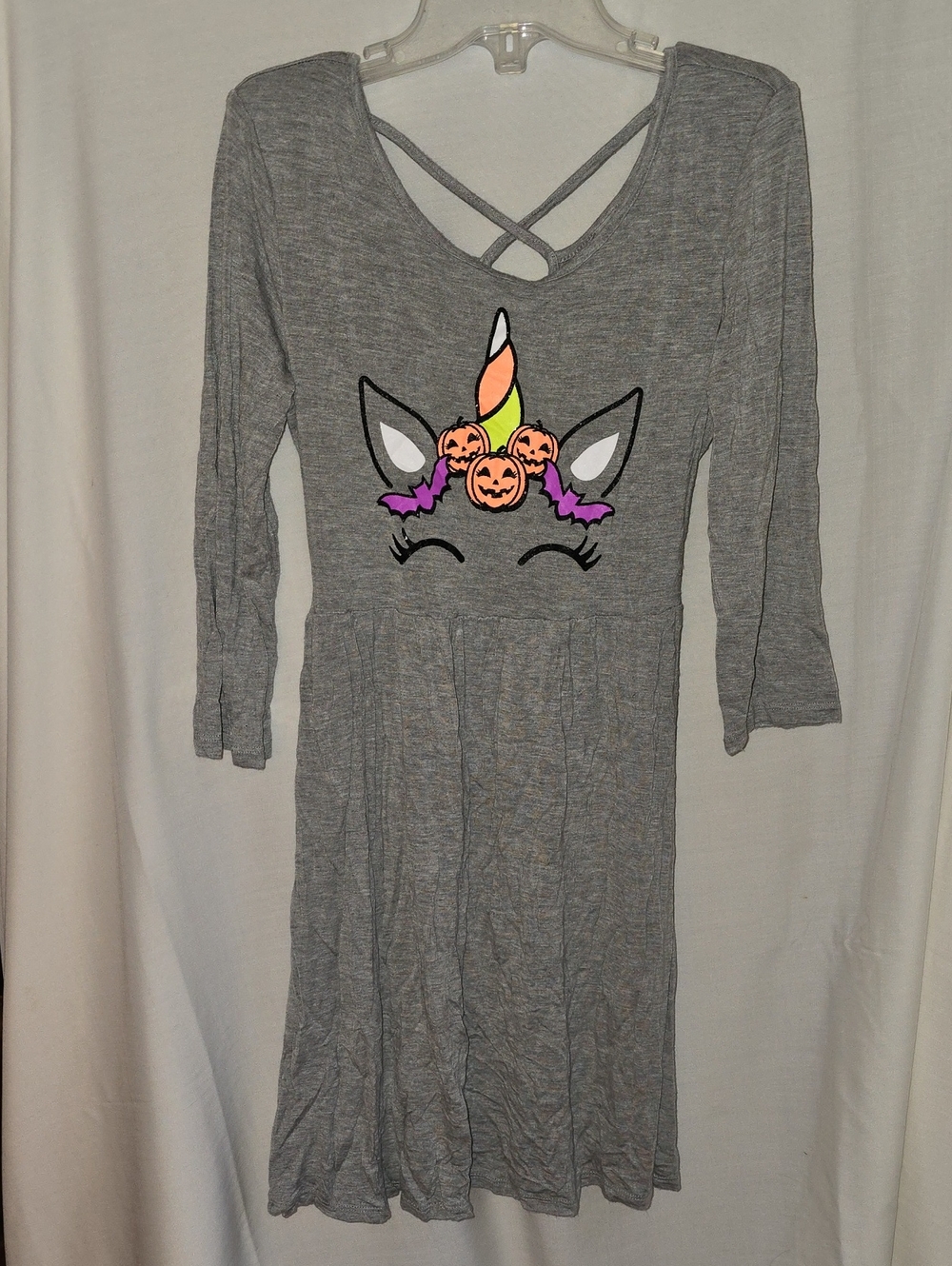 Justice Gray Knit Dress with Halloween Unicorn Pumpkin Graphic
